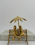 Vintage Brass Charming Frog Couple on Bench Under Umbrella