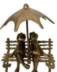 Vintage Brass Frog Couple Under Umbrella | Mid-Century Whimsical Figurine
