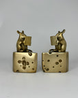 Vintage Brass Mice Reading Books Atop a Slice of Cheese-A Pair