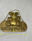 Vintage Brass Teddy Bear Hanging Welcome Sign