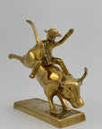 Rare Brass Bull Rider Figurine – Rodeo Cowboy Statue, Western Americana