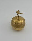 Vintage Brass Trinket Bowl with Butterfly Lid and Floral Etchings