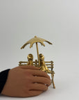 Vintage Brass Charming Frog Couple on Bench Under Umbrella