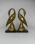 Vintage Brass Crane Pair on Marble Base