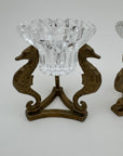 Vintage Brass Seahorse Stands with Crystal Inserts-A Pair