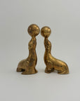 Vintage Brass Seal Bookends with Ball-A Pair