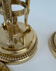 Pair of Vintage Brass Urns with Rams’ Heads & Flame Finials