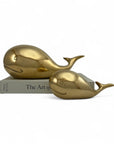 Vintage Brass Whale Pair – Large & Small Coastal Nautical Sculptures