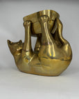 Rare Large Vintage Brass Cat Planter –Statement Cat Holding Bowl Centerpiece