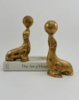 Vintage Brass Seal Bookends with Ball-A Pair