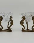 Vintage Brass Seahorse Stands with Crystal Inserts-A Pair