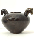 Vintage Bronze Horse Head Vessel | Dual Horse Sculpture Vase