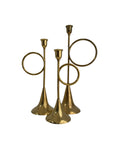 Tall Vintage Brass Horn Candlestick Holders – Set of Three