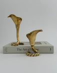Vintage Brass Calla Lily Candleholders – Interlocking Pair, Made in Hong Kong – Elegant Mid-Century Taper Holders (Set of 2)
