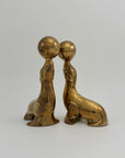 Vintage Brass Seal Bookends with Ball-A Pair