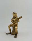 Melodic Croak: Vintage Brass Frog Guitarist on Stump Playing Guitar-Figurine