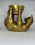 Rare Large Vintage Brass Cat Planter –Statement Cat Holding Bowl Centerpiece