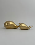 Vintage Brass Whale Pair – Large & Small Coastal Nautical Sculptures