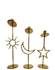 Vintage Brass Sun, Moon & Star Candle Holders – Celestial Mid-Century Trio-Over 1 Foot Tall