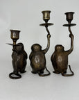 Vintage Brass Three Wise Monkeys Candleholders — See No Evil, Hear No Evil, Speak No Evil