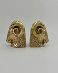 Mid-Century Brass Ram’s Head Bookends – Hollywood Regency Style