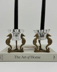 Vintage Brass Seahorse Stands with Crystal Inserts-A Pair