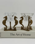 Vintage Brass Seahorse Stands with Crystal Inserts-A Pair