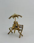 Vintage Brass Charming Frog Couple on Bench Under Umbrella