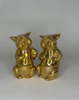 Pair of Vintage Brass Laughing Pig Figurines