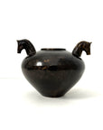 Vintage Bronze Horse Head Vessel | Dual Horse Sculpture Vase