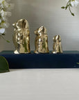 Small Mini Charming Vintage Brass Owl Trio in Retro Tuxedos