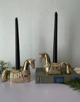 Vintage Brass Trojan Horse Candlestick Holders-A Pair