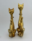 Large Vintage Brass Cats With Bow Tie-A Pair