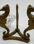 Vintage Brass Seahorse Stands with Crystal Inserts-A Pair