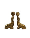 Vintage Brass Seal Bookends with Ball-A Pair