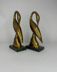 Vintage Brass Crane Pair on Marble Base