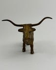 Vintage Brass Longhorn Bull Sculpture – 7.5” Long, 5.75” Horn Span, 4.75” Tall – Western-Southwestern-Texas Ranch Décor