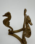 Vintage Brass Seahorse Stands with Crystal Inserts-A Pair