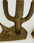 Vintage Brass Saguaro Cactus & Roadrunner — Pair (Set of 2)
