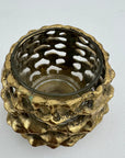 Vintage Brass Brutalist Style Candleholders With Glass Inserts-A Pair