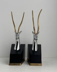 Mid-Century Chrome and Brass Antelope Bookends – Pair