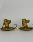 Whimsical Vintage Bronze Mouse Candleholders – Leaf Boats- A Pair