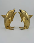 Vintage Solid Brass Dolphins – 10” Coastal Wishing Vessels/Coin Banks-A Pair