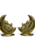Vintage Brass Bookends of Girl Sleeping in Moon- A Pair