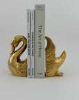 Vintage Brass Swan Bookends- A Pair