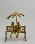 Vintage Brass Charming Frog Couple on Bench Under Umbrella