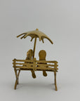 Vintage Brass Charming Frog Couple on Bench Under Umbrella