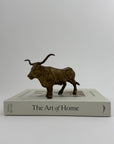 Vintage Brass Longhorn Bull Sculpture – 7.5” Long, 5.75” Horn Span, 4.75” Tall – Western-Southwestern-Texas Ranch Décor