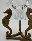 Vintage Brass Seahorse Stands with Crystal Inserts-A Pair
