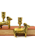 Vintage Brass Ram Candle Holders | Mid-Century Handcrafted Pair